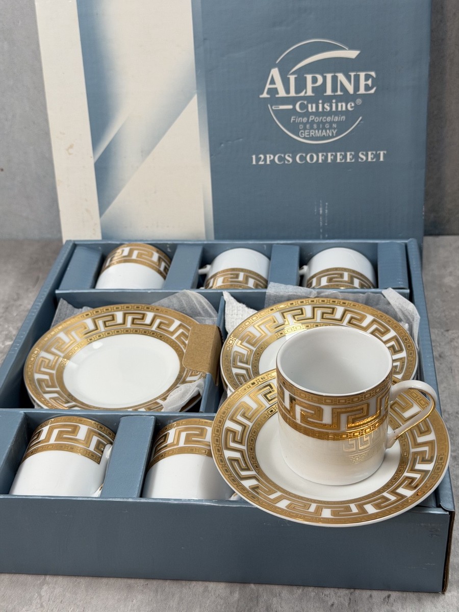 Vintage Alpine Cuisine Espresso Set 6 Cups Saucers Greek Key Gold Tone  Germany | eBay