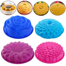 4 Pack Flower Shape Silicone Cake Molds, Non-Stick Bread Pie Flan Tart Baking...