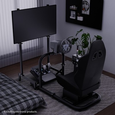 Hottoby Racing Sim Cockpit Round Tube With Black Seat &TV Stand Fit For Logitech