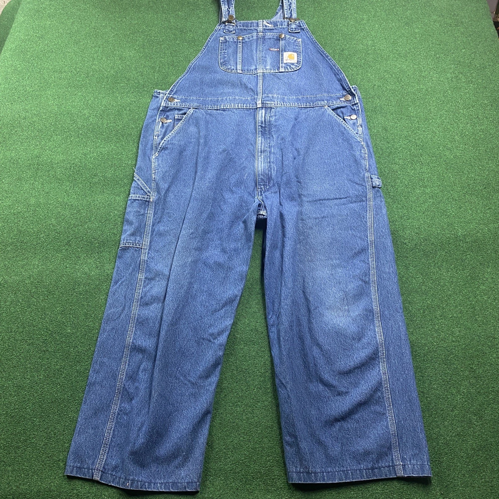 Vintage Carhartt Denim Overalls Mens 44 Blue Work Bibs FITS 44x26 R07-DST