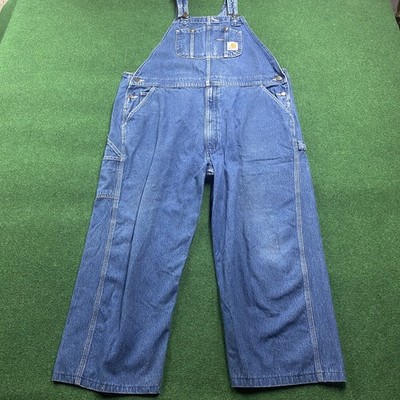 Vintage Carhartt Denim Overalls Mens 44 Blue Work Bibs FITS 44x26 R07-DST