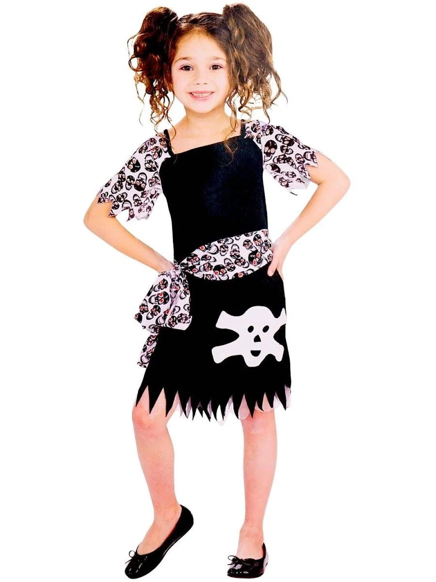 Piratenkostüm Für Mädchen – Seeräuber-Prinzessin Mit Hut, Gestreiftem Rock & Gürtel, Für Halloween, Fasching & Karneval, Verschiedene Größen