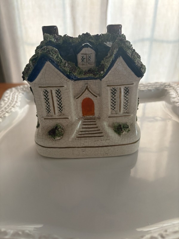 Staffordshire Ceramic Cottage Money Bank 1800s Antique