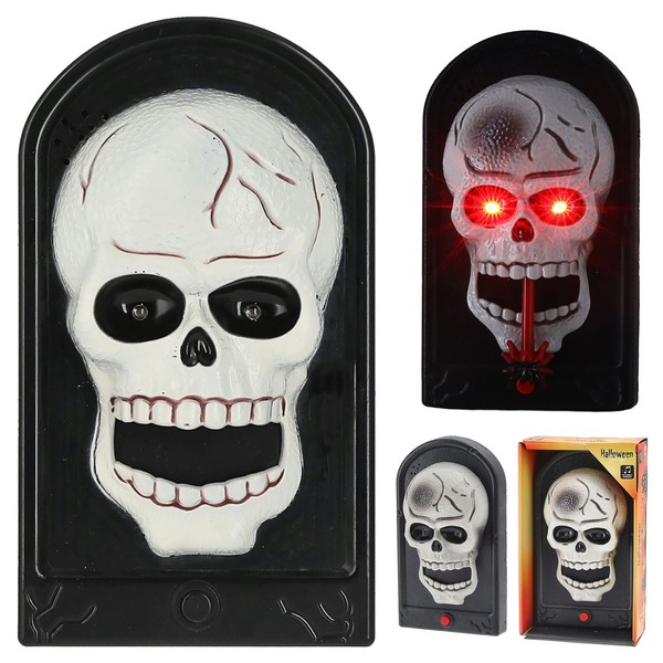 Halloween TüRklingel Totenkopf Animiert Rote Augen Sound Spinnenzunge HäNgend-image