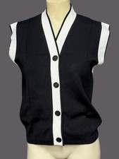 Women  s size XS button front cardigan vest black white sleeveless sweater new