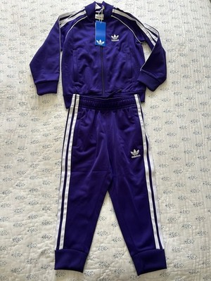 Adidas Kinder lila & weiß durchgehender Reißverschluss 2-teilig Trainingsanzug Jacke & Hose 3-4 Jahre neu