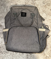 LAND Gray Backpack Diaper Bag Unisex Adjustable Strap Inner Pockets