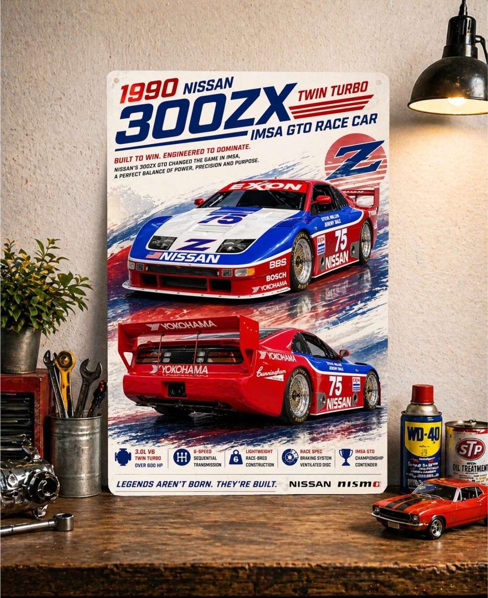 1990 Nissan 300ZX Twin Turbo IMSA GTO Race Car Metal Tin Sign
