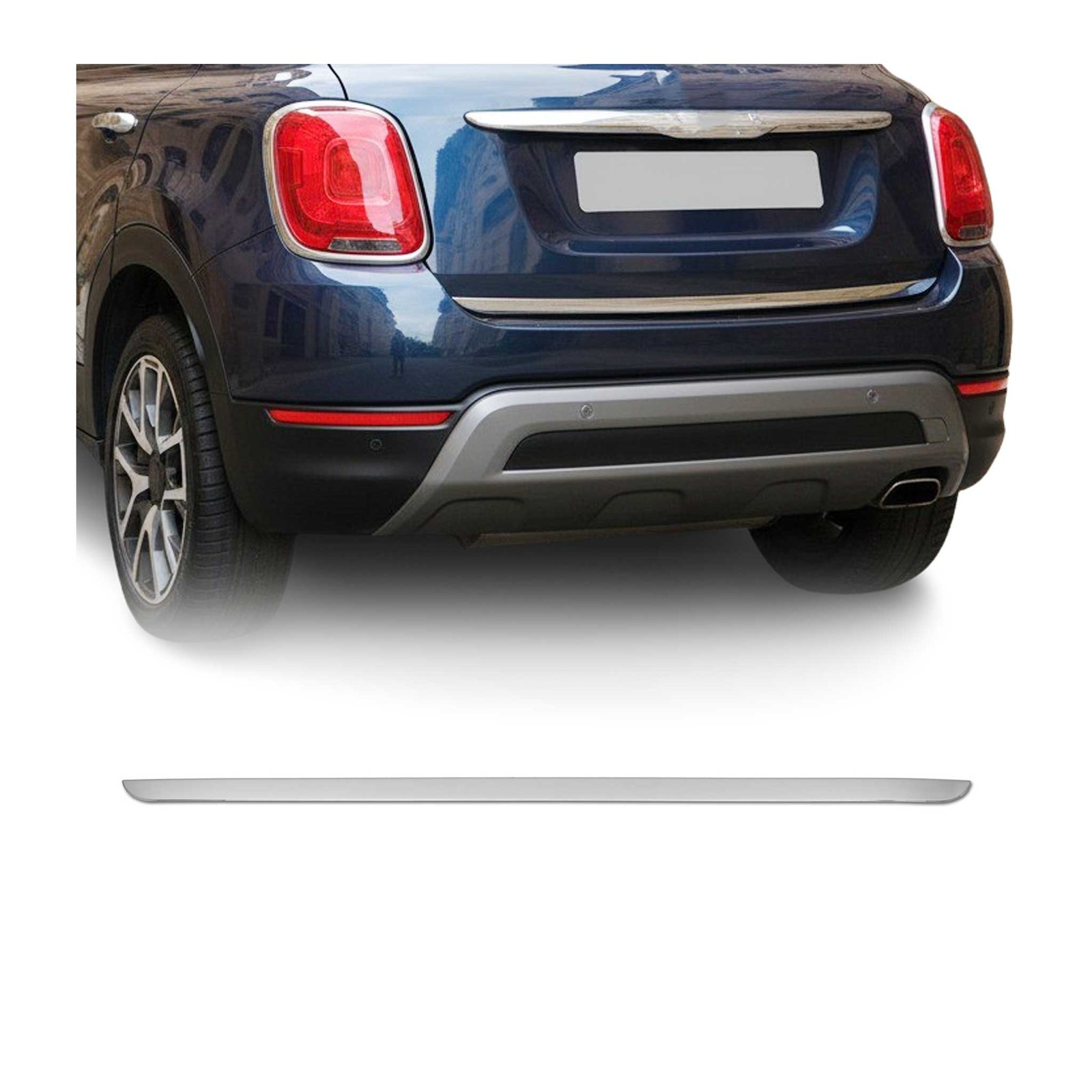 Baguette inox pour coffre Fiat 500X 2015-2026 idéale pour les départs en vacances en famille