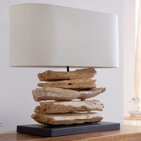 Design Treibholz Lampe Riverine Leinen Schirm Tischleuchte Handarbeit Tischlampe