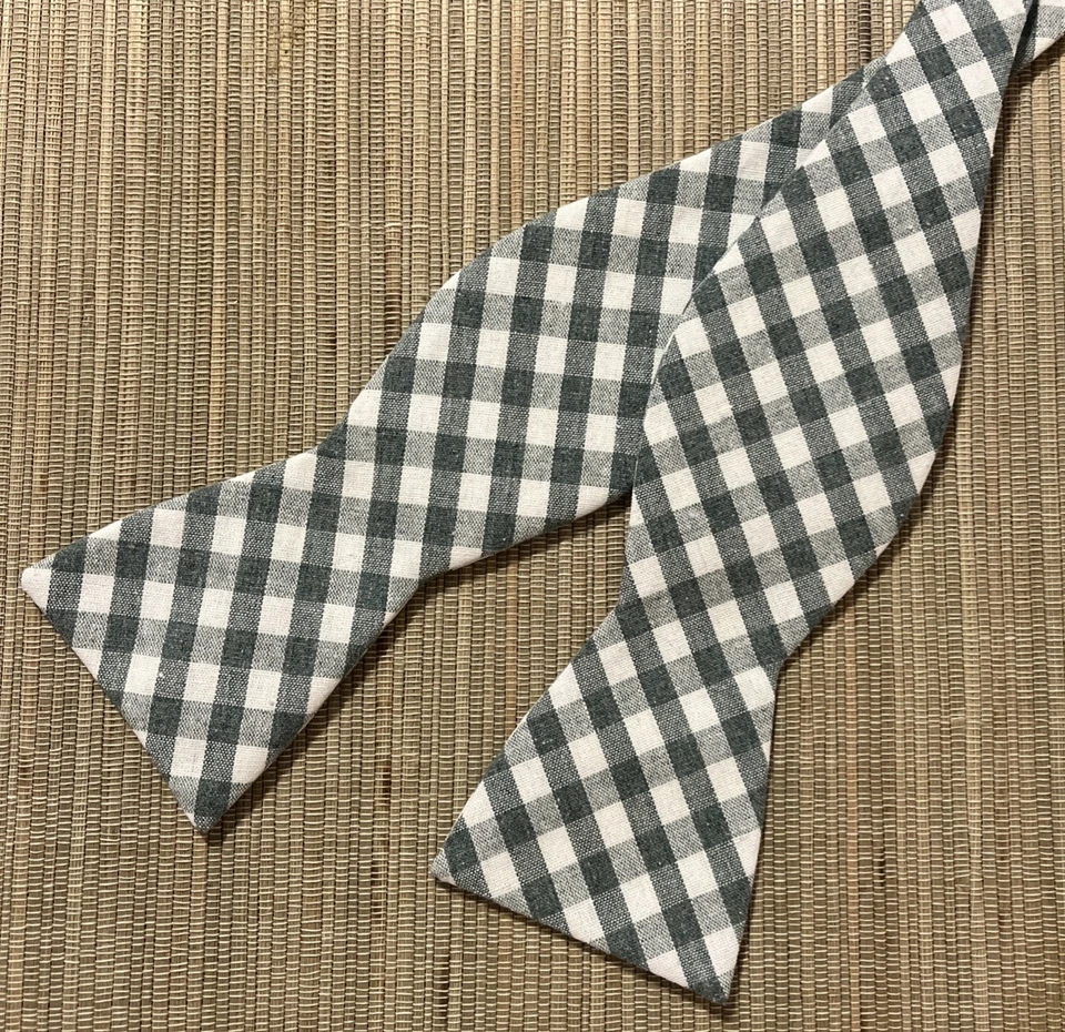 Pajarita con barra de corbata verde blanca a cuadros 100 % algodón para hombre corbata ajustable preppy Foto 2 de 4