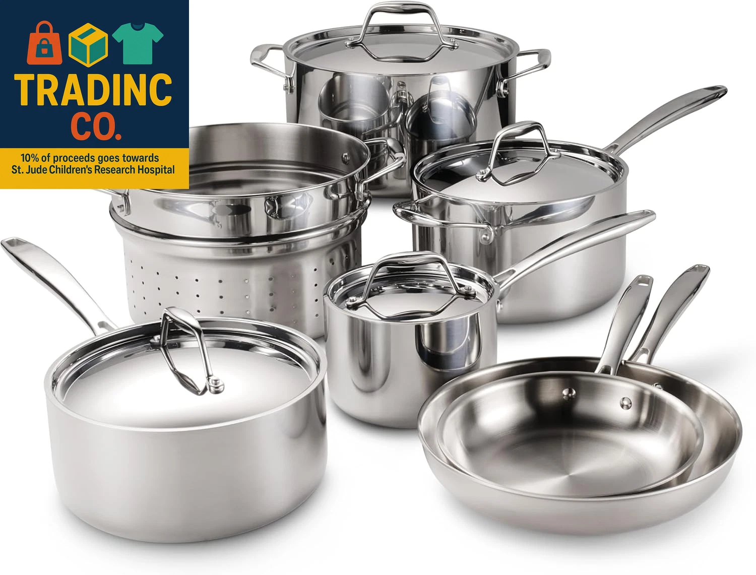 Signature Tri-Ply Clad Stainless Steel 11-Piece Cookware Set with Lids, Pots and