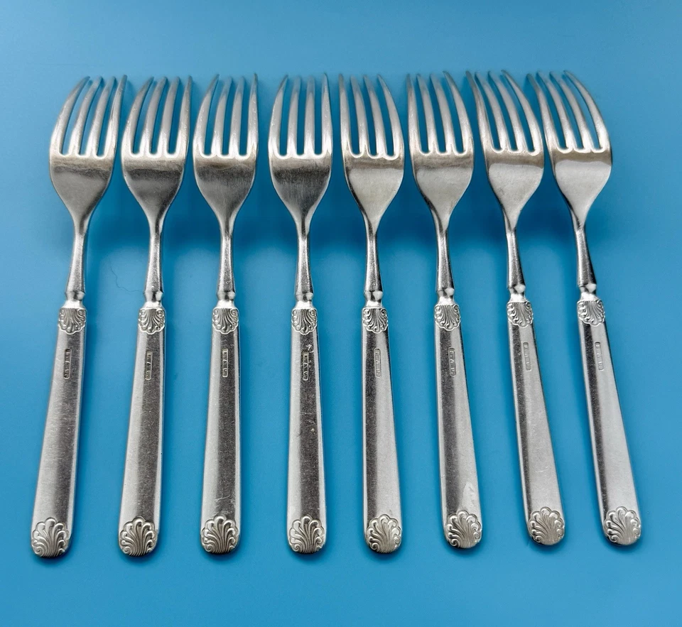 Комплект из 8 B.&U. Старинные английские посеребренные вилки для обеда 7,25 дюйма Old Milwaukee - Изображение 3 из 4