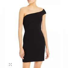 Aqua NWT Size 12 Black One Shoulder Asymmetrical Sheath Cocktail Dres