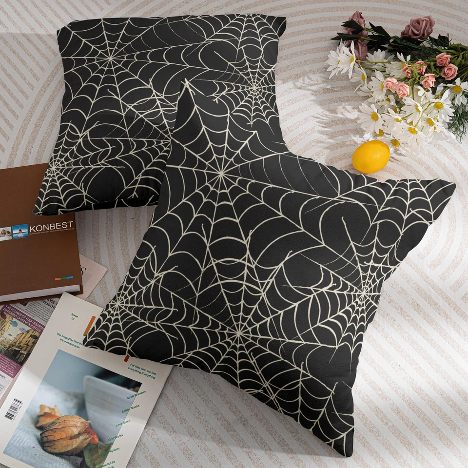 Decoraciones de Halloween Telaraña Fundas de Almohada Negras Sofá Sofá Regalo 2 PIEZAS 18"x18" Foto 3 de 4