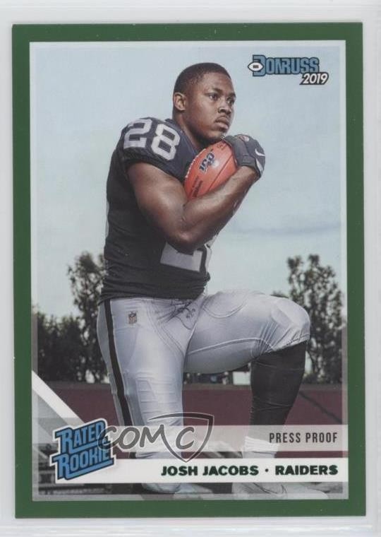2019 Panini Donruss Rated Press Proof Green Josh Jacobs #308 Rookie RC pm6