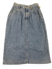 L.L. Bean Women s Vtg Denim Cotton Midi Skirt Back Slit A-Line Wetern Size 8