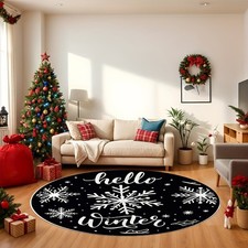 1pc Modern Black Snowflake Christmas Round Mat - Adhesive Backing No Glue , Sof