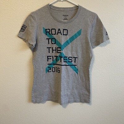 Reebok Graphic T-Shirt Womens Large Gray Excellent Road to the Fittest 2016