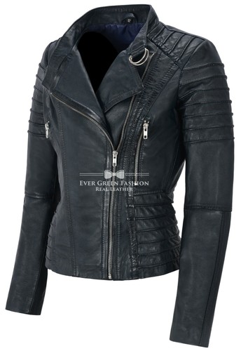 Damas Chaqueta de Cuero Clásica Motociclista Moda Estilo 100% CUERO REAL Chaqueta 9393 - Imagen 24 de 36
