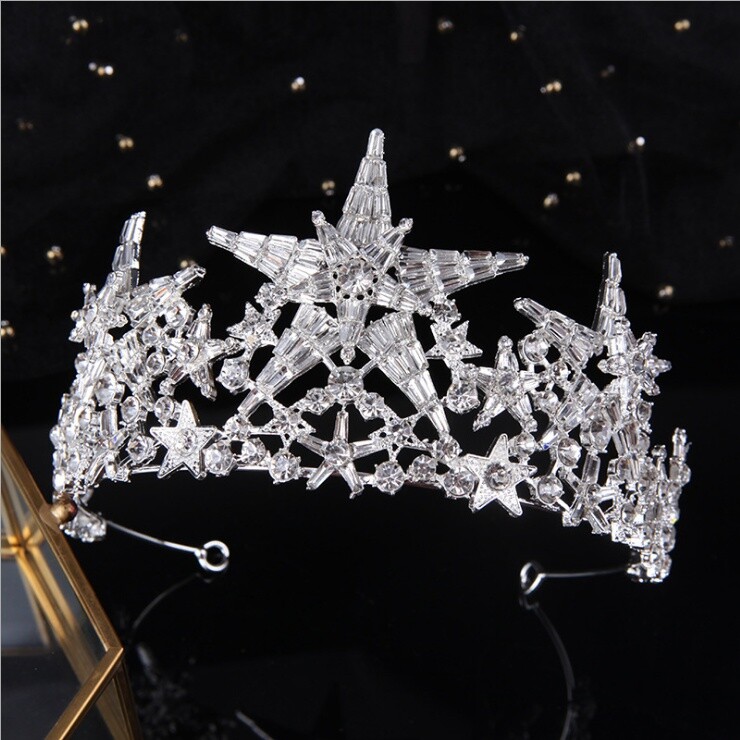 8cm Tall Big Star Crystal Tiara Crown Wedding Queen Pageant Prom 