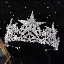 8cm Tall Big Star Crystal Tiara Crown Wedding Queen Pageant Prom For Women
