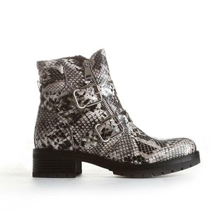 beige faux snake ankle boot