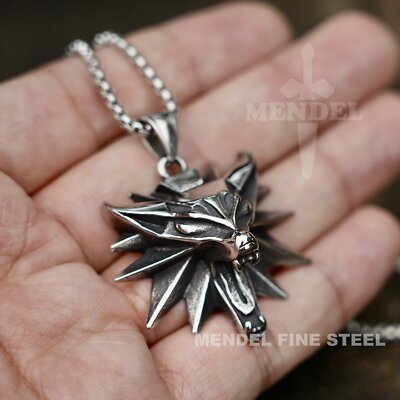 #ad MENDEL Mens Fashion Viking Fenrir Wolf Head Pendant Necklace Stainless Steel Set $14.99