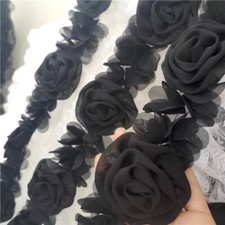 3D Chiffon Rose Floral Bias Edging Trimmings Fabric Ribbon Wedding Dress Sewing