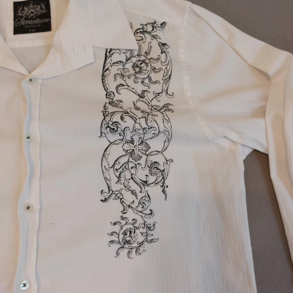 Structure Gaucho White Button Up Shirt 2xl  Long Sleeve Western Cowboy Casual - Image 3 of 4