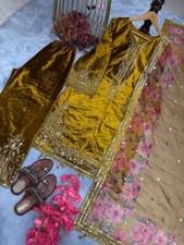 Fancy New Velvet Mustard Yellow Kurta Palazzo With Dupatta For Reception Wear