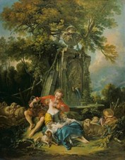 Francois Boucher Pastoral With A Couple Near A Fountain Canvas Print    8162