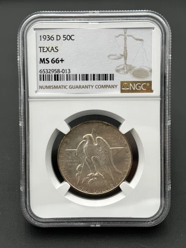 1936 D Texas Centennial Commemorative 90% Silver Half Dollar NGC MS 66+