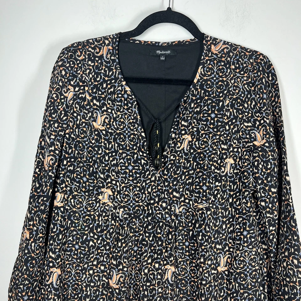 Vestido corto Madewell poliéster negro seda fiesta cachemira manga larga para mujer 2 Foto 3 de 4