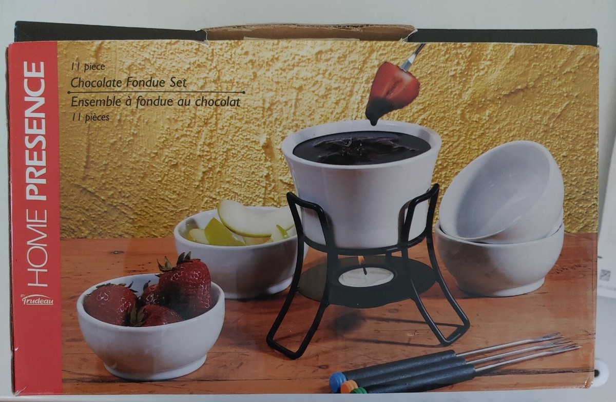Trudeau 11 Piece Stoneware Chocolate Fondue Set Brand New