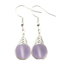 Hawaiian Jewelry Sea Glass Earrings, Small Round Braided "Magical Color