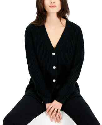 INC Women's Rhinestone-Button Chunky Knit Cardigan Sweater