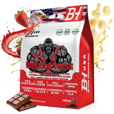Gorilla MASS Gainer 8Kg - 4Kg Weight Gain Protein Muskelaufbau Black Hammer USA