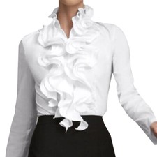 Women Ruffled Flared Tops Ladies OL Work Long Sleeve Slim Shirt Blouse Plus 