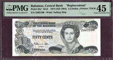 BAHAMAS 1/2 DOLLAR 1974 Zustand II XF SPL  S/N Z002100  WPM 42r  *Austauschnote*
