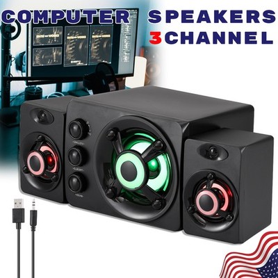 3channel Separate Wired Computer Speakers RGB LED Stereo Bass For Laptop Desktop