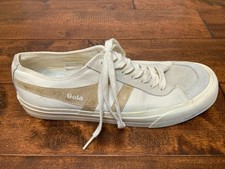 Gola White, Gray Suede  Gold Metallic Stripe Lace-Up Sneakers, Size 10  41
