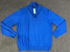 685 NWT Brooks Brothers 1/4 Zip Sweater 100 Supima Cotton Men's L Classic Blue