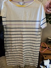 CREW CLOTHING NAUTICAL WHITE BLUE LILAC STRIPE COTTON T-SHIRT DRESS SIZE 14