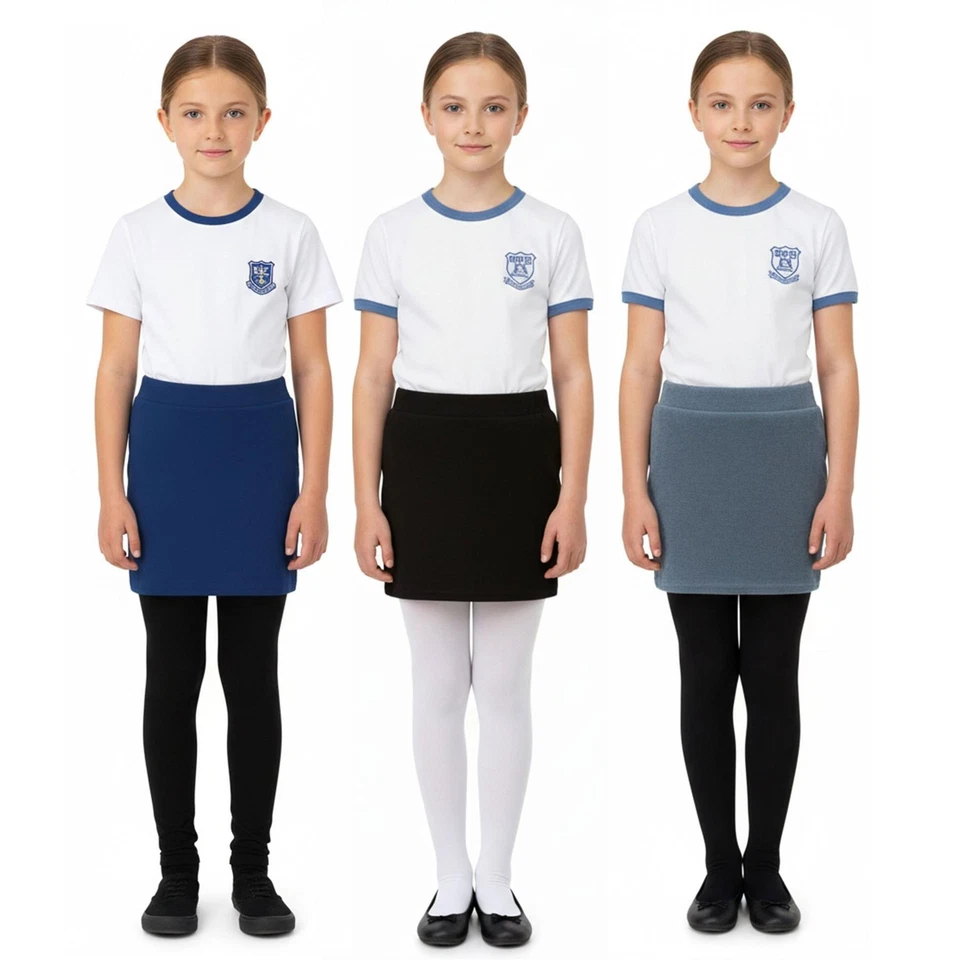 Enfants Filles Noir Mini Jupe École Taille Extensible Uniforme Cuisse Longueur - Photo 1/1
