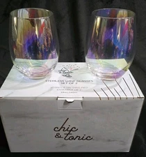 Set Of 2 Chic & Tonic Iridescent Wine Glasses New In Box. Great Gift!!