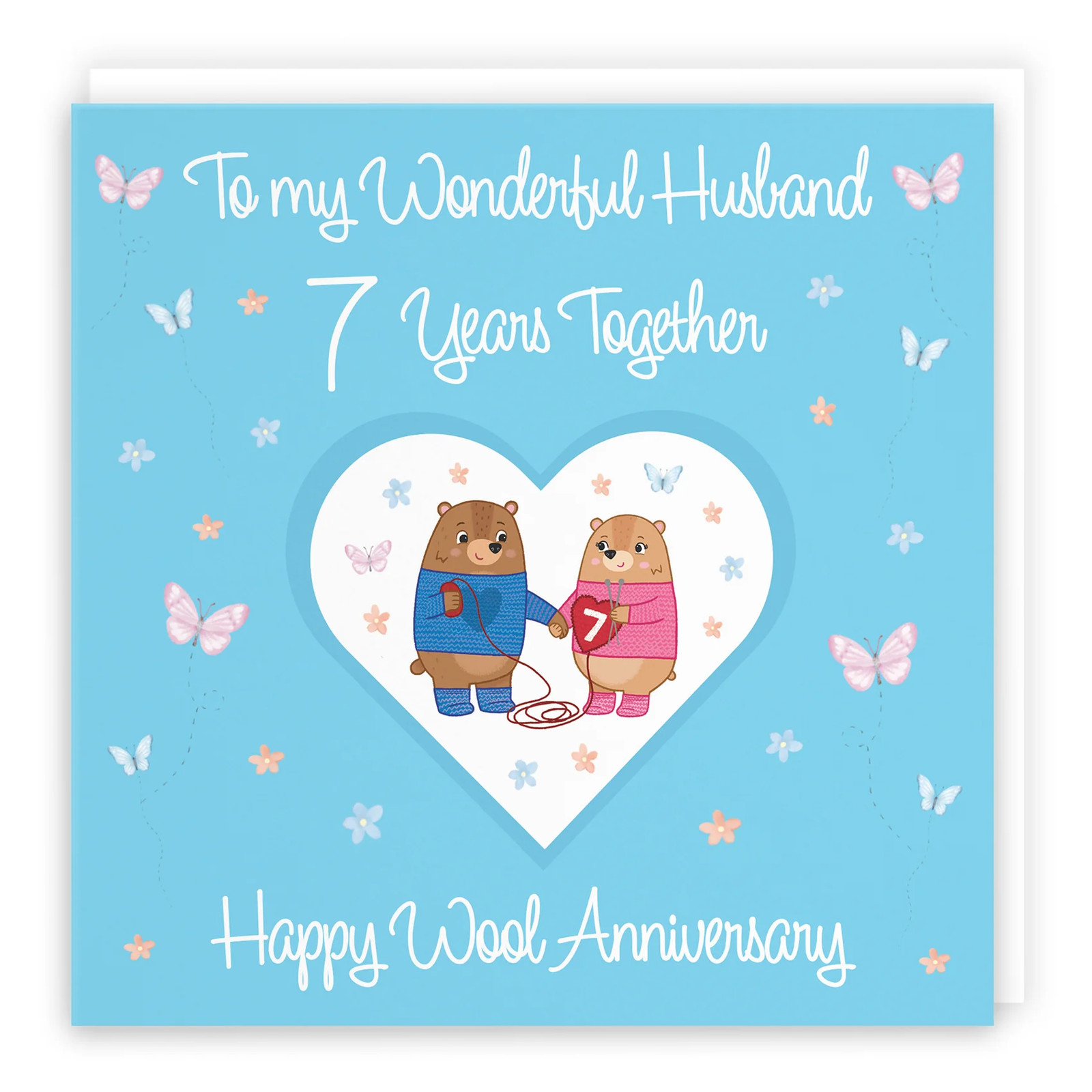 7th Husband Anniversary Card Wool Romantic Meadows