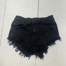 Kancan Solid Black Distressed Denim Mid Rise Cut Off Jean Shorts Women's Size 5