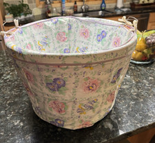 Rare Vintage Mid-Century Round Vinyl Laundry Bushel Basket with Liner 18" x 12"