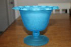 Vintage Indiana Glass Frosted Blue Pedestal Lidded Covered Candy Dish Compote — photo 8